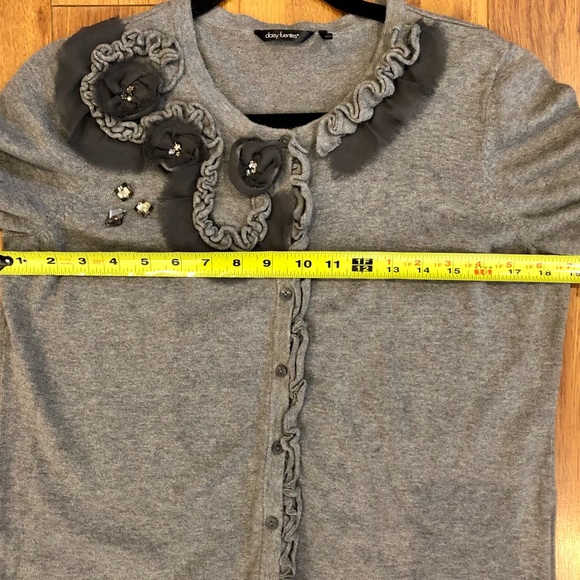 Daisy Fuentes cardigan sweater with ruffles and embellishments - Picture 4 of 7